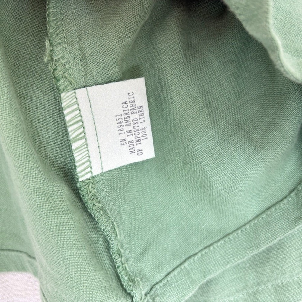 VTG Monterey Bay Linen Button Blazer cardigan pocket Pea Green Lagenlook Crochet - Picture 4 of 7